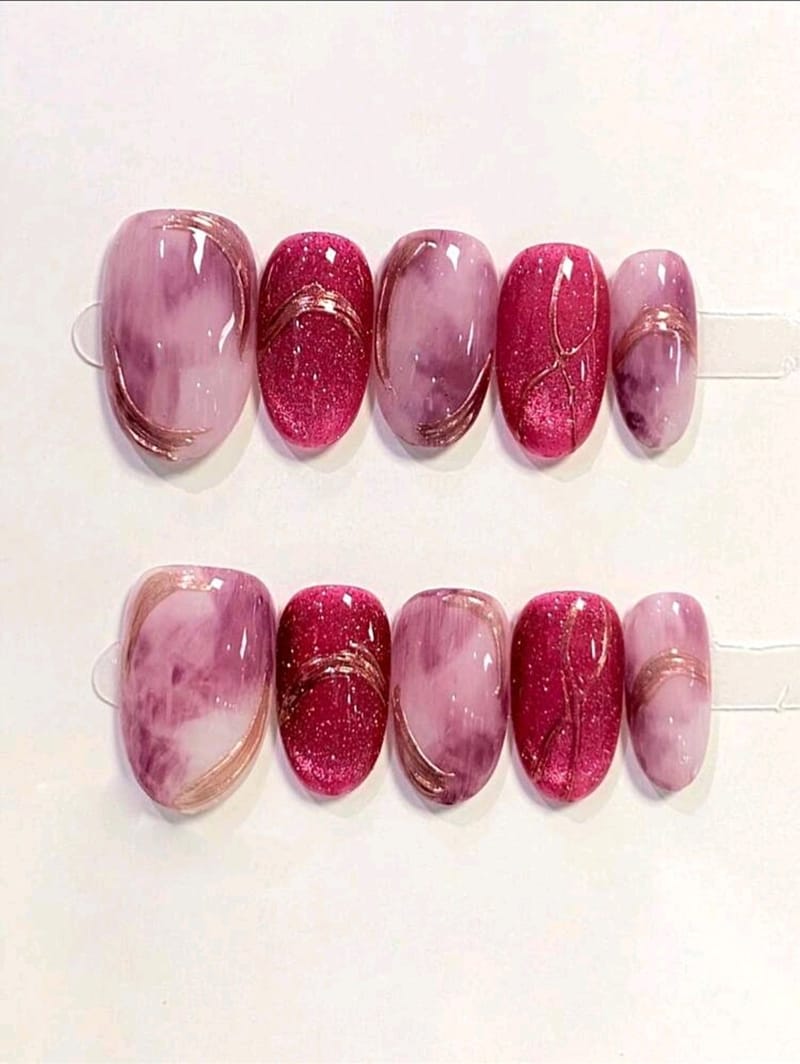 Pure Hand-made oval Press-On Nails, photo 4