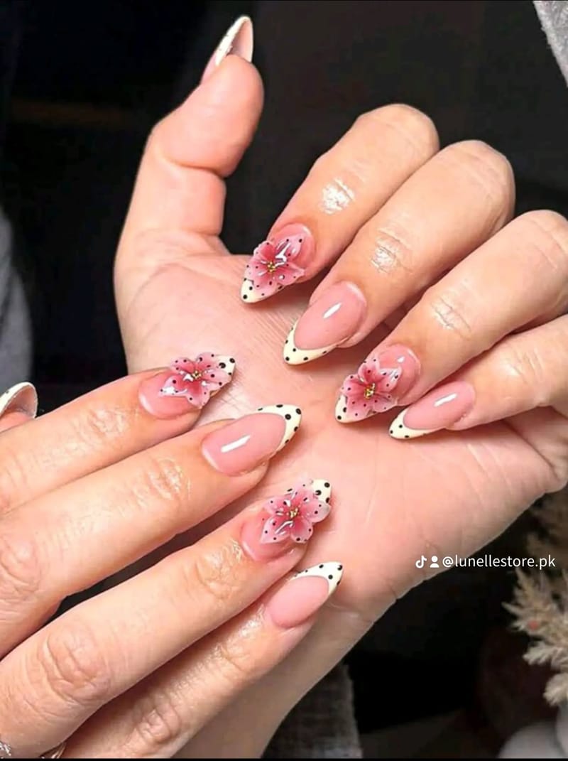 French Floral Acrylic Nail