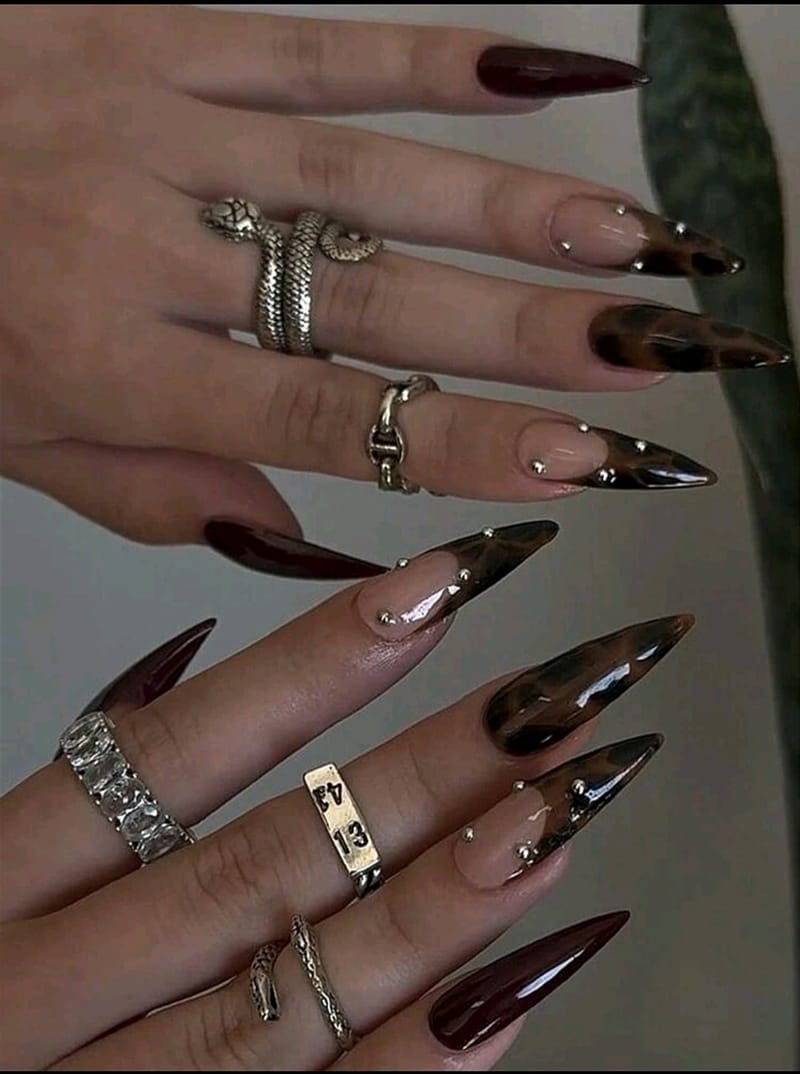 Brown Leapoard French Nail