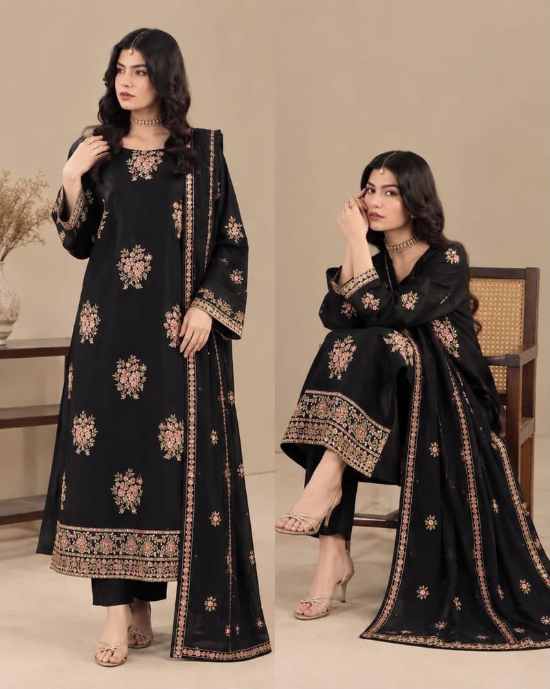 Full embroidery dhanak 3pc