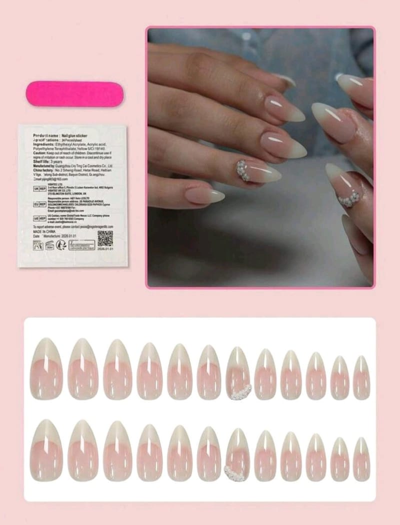Medium-Almond Shaped with Gradient Pink Floral Beaded Design, photo 3