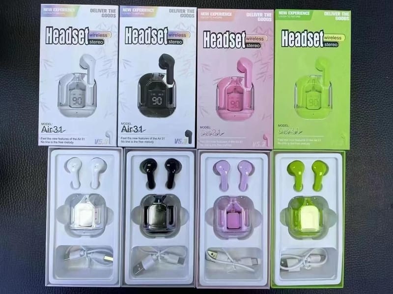 Air31 TWS Earbuds Wireless Bluetooth Transparent Charging Case Headphones - Random Colour, photo 3
