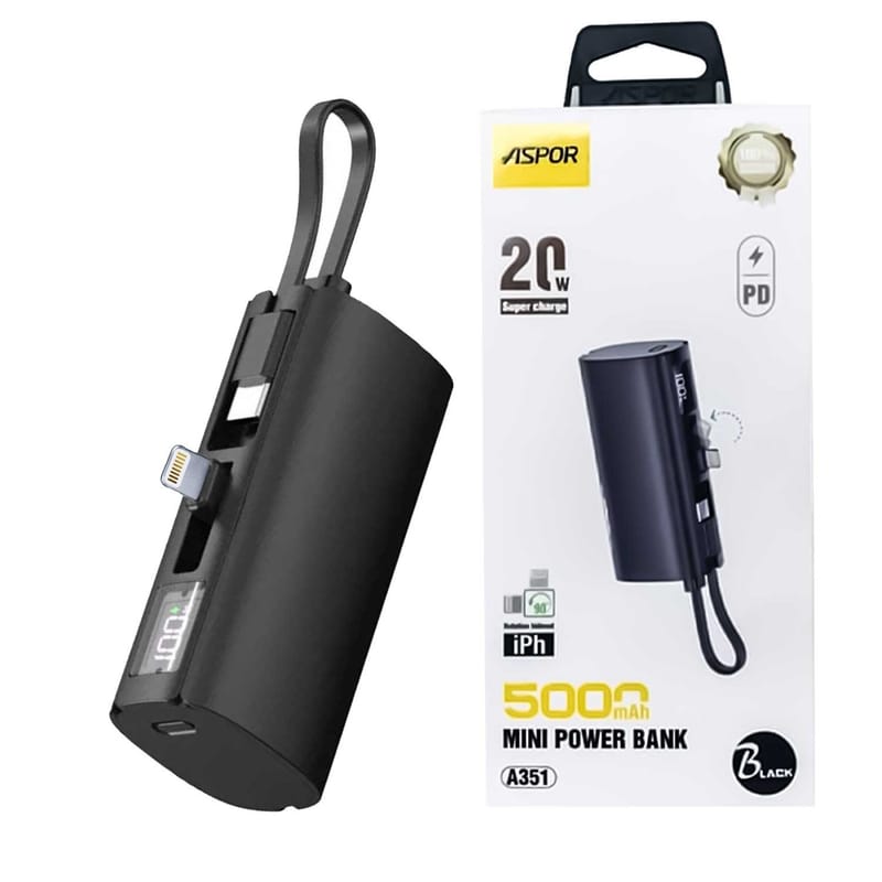 Aspor A351 Mini Power Bank 5000 Mah Portable Mobile Phone Charger Lithium Battery Power Bank | iPhone & Type-C, photo 3