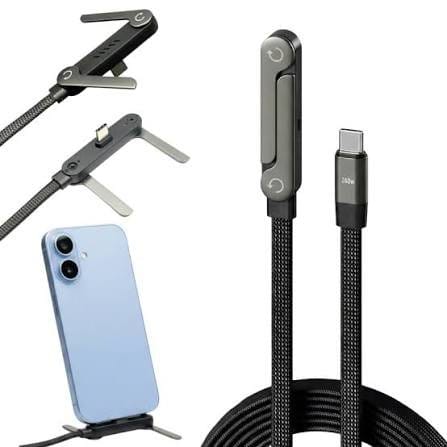 240W 2-In-1 Data Cable With Stand | 1.5 Meter C To C USB Data Cable | Fast Charging Nylon Braided Mobile Cable, photo 2