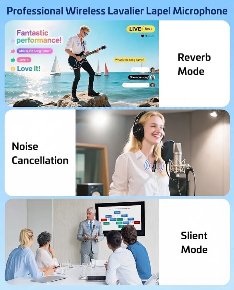 K11 Dual Wireless Lavalier Microphone for iPhone & Aroid – Dual Clip-On Bluetooth Mic, 2-Person Wireless, photo 3