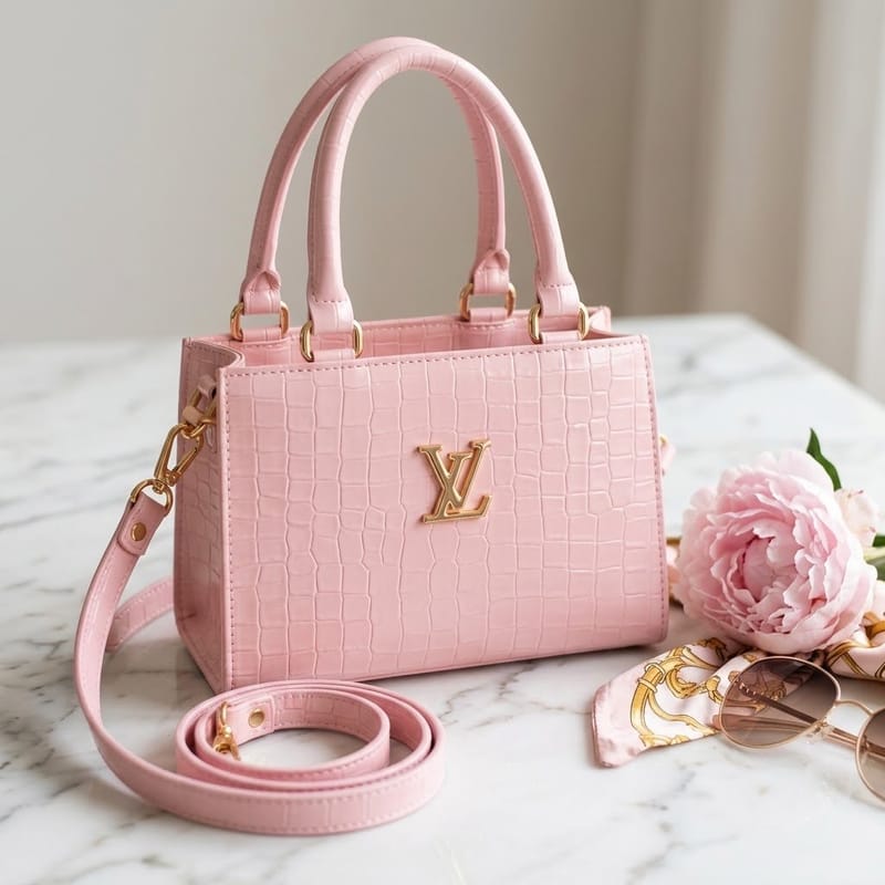 Pink Checkered Handbag Set – Elegant 3-Piece PU Leather Shoulder Bag, Crossbody & Pouch, photo 3