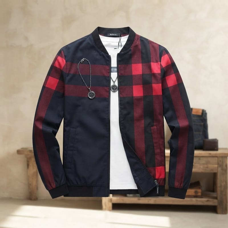 Men's Black Checkered Bomber Jacket