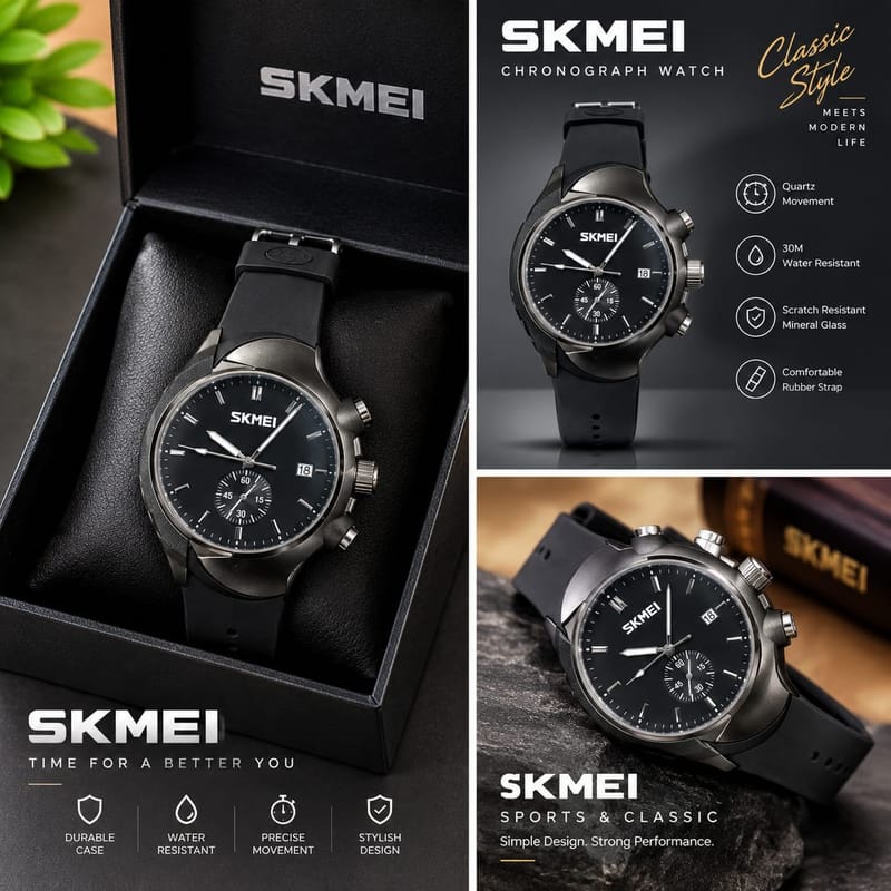 SKMEI Men’s Watch With Box– Stylish & Durable Waterproof Wristwatch, photo 2