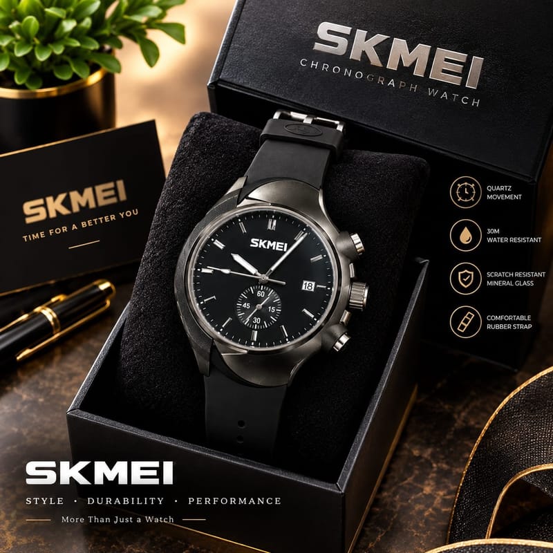 SKMEI Men’s Watch With Box– Stylish & Durable Waterproof Wristwatch, photo 3