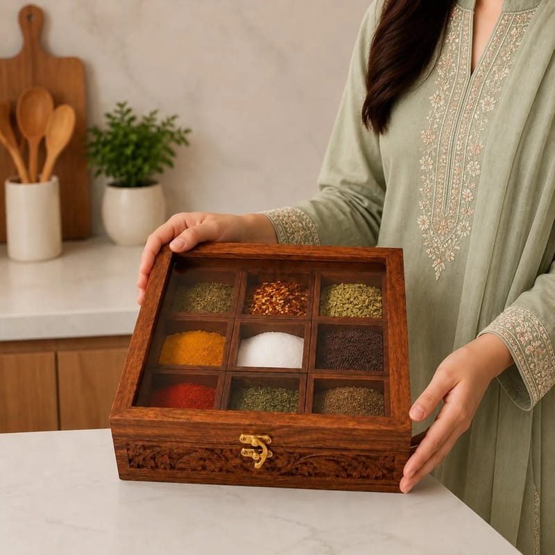 Wooden Spice Box with 9 Compartments, photo 2