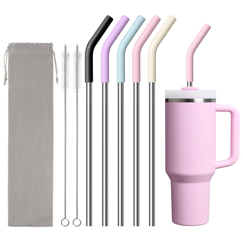 Premium Stainless Steel Silicone Tip Straw Set (40oz Compatible)