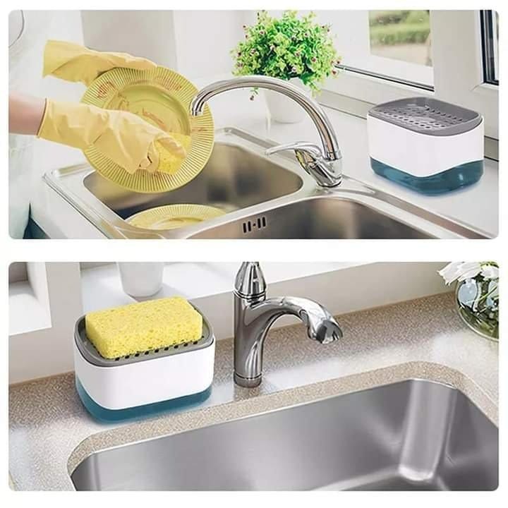 Soap Pump And Sponge Caddy Press Down One Handed Design Non Slip Base Eliminates Sink Clutter, photo 2