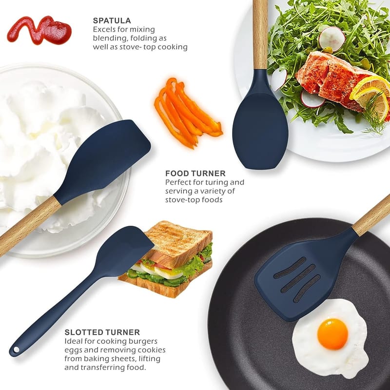 12-Piece Silicone Kitchen Utensil Set with Wooden Handles, photo 2