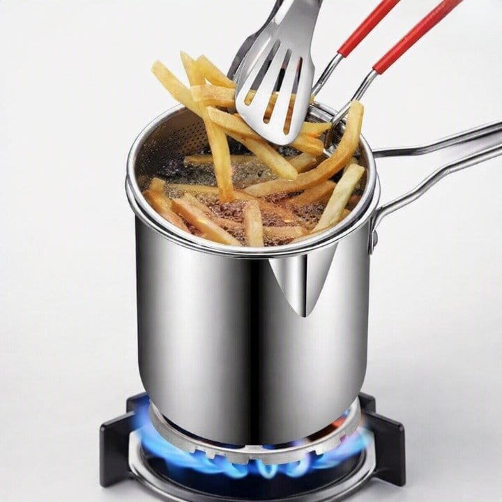 Deep Frying Pot with Strainer Basket – 1200ml Stainless Steel Oil Fryer Pot with Box Packing, photo 3