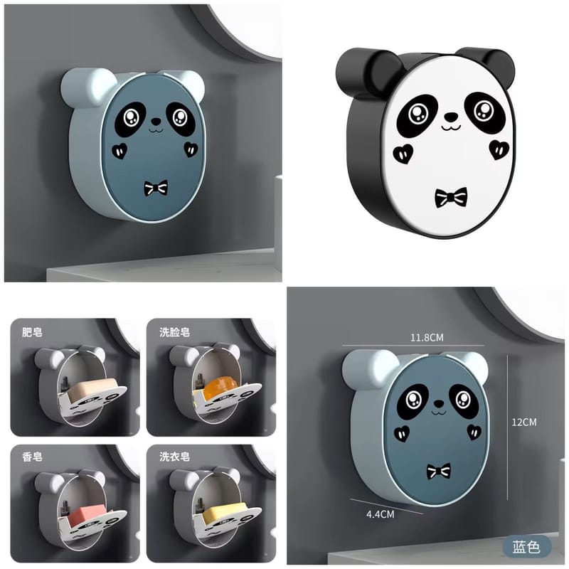 Wall Mounted Cute Panda Soap Dish Holder – Punch-Free Plastic Soap Box Rack for Bathroom, photo 2