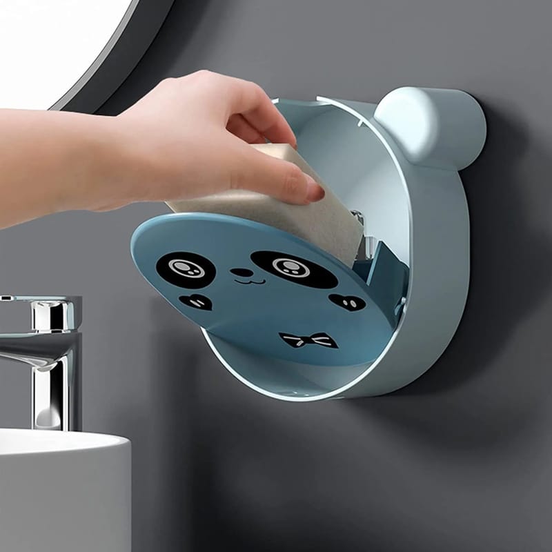 Wall Mounted Cute Panda Soap Dish Holder – Punch-Free Plastic Soap Box Rack for Bathroom, photo 3