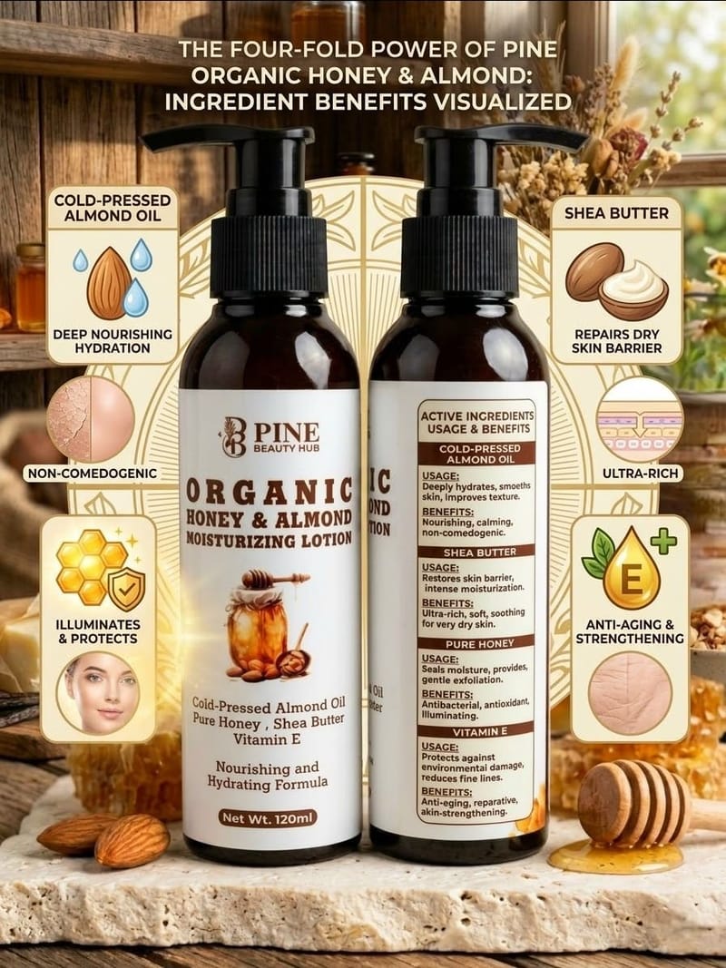Organic Honey & Almond Moisturizing Lotion by Pine Beauty Hub | Anti-Aging & Skin Barrier Repair Body Lotion - 120ml, photo 2