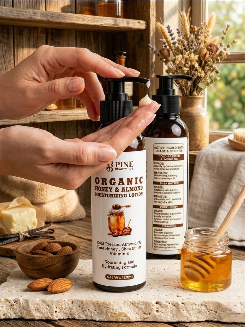 Organic Honey & Almond Moisturizing Lotion by Pine Beauty Hub | Anti-Aging & Skin Barrier Repair Body Lotion - 120ml, photo 3