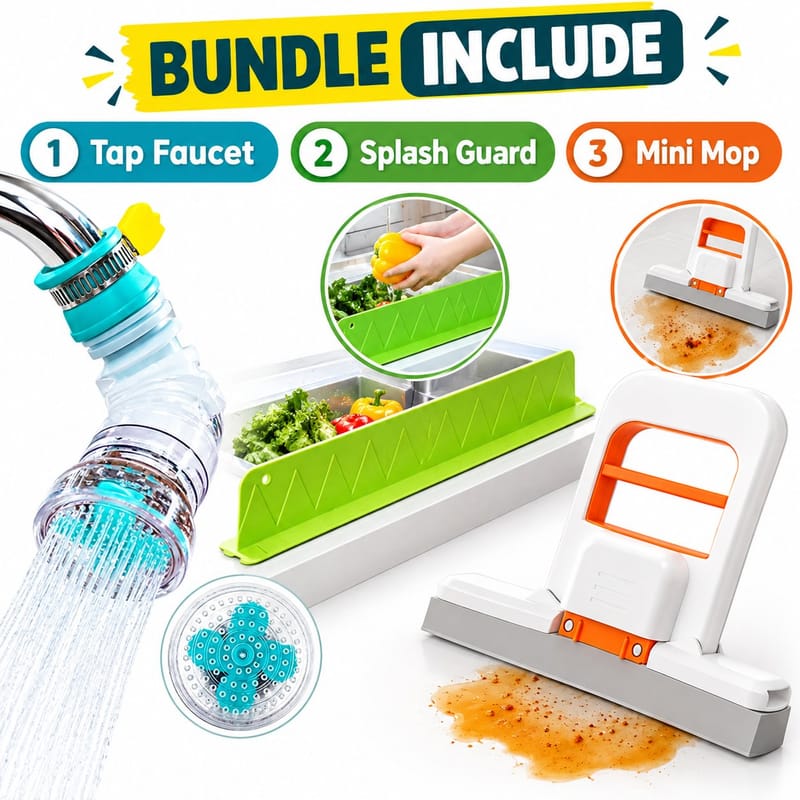 Bundle Of 3 - Faucet + Splash Guard + Mini Mop | Kitchen Pack Of 3, photo 3
