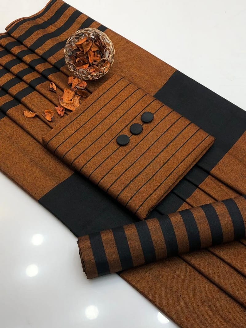 Winter Sussi Marina 3 Piece Unstitched Suit Fashion Apparel Accessory - Orange & Black, photo 2