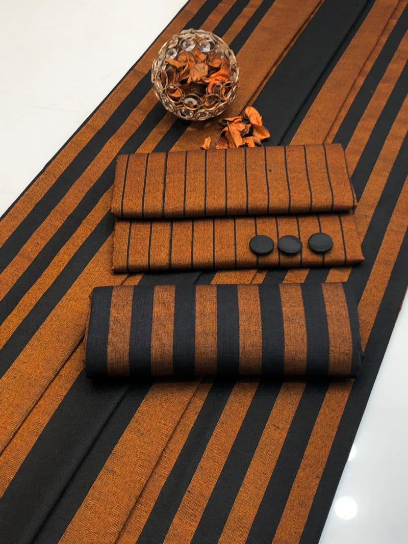 Winter Sussi Marina 3 Piece Unstitched Suit Fashion Apparel Accessory - Orange & Black