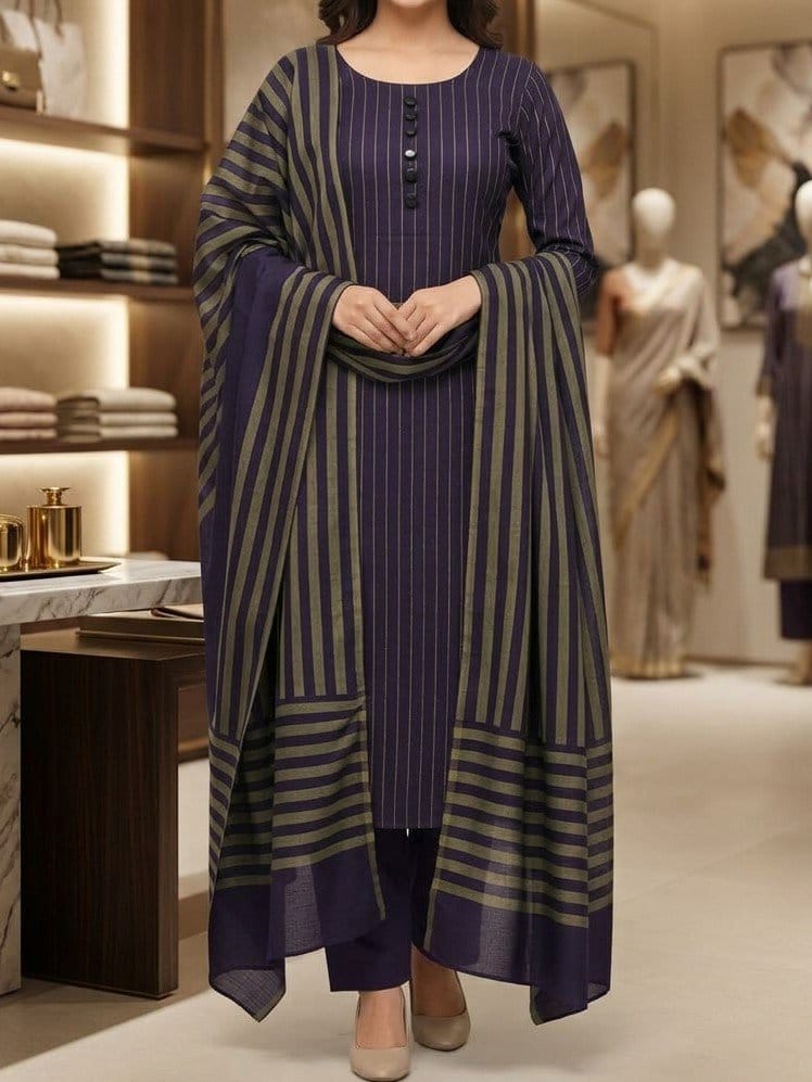 Winter Sussi Marina 3 Piece Unstitched Suit Fashion Apparel Design For Women - Purple, photo 3