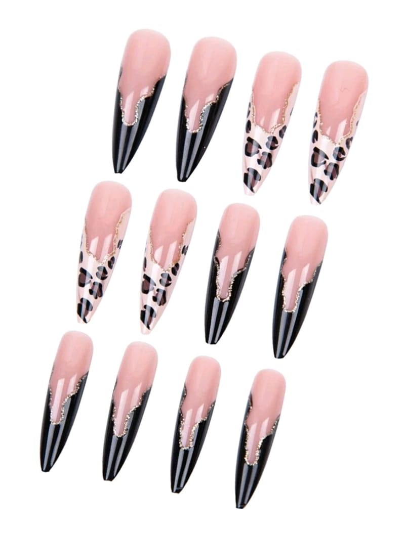 Black&Brown Leapoard Print French long Pointed Press-On Nails, photo 4