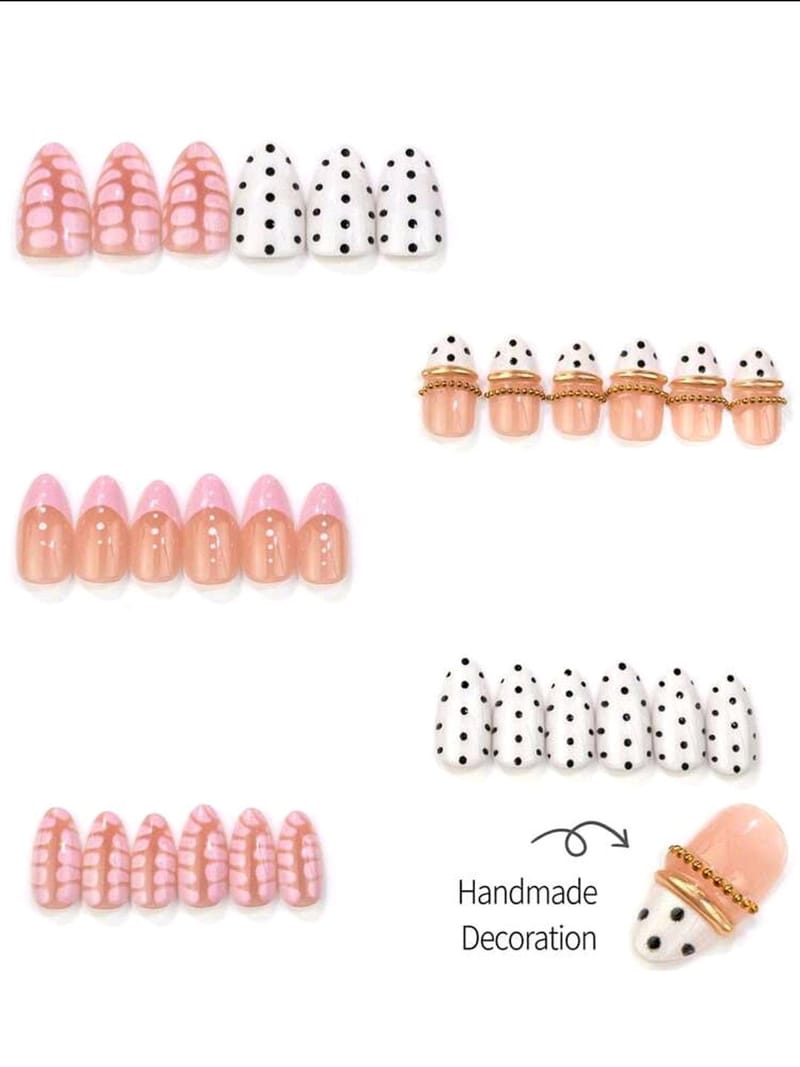 Medium Almond Nails Pink with Polka Dot, photo 3