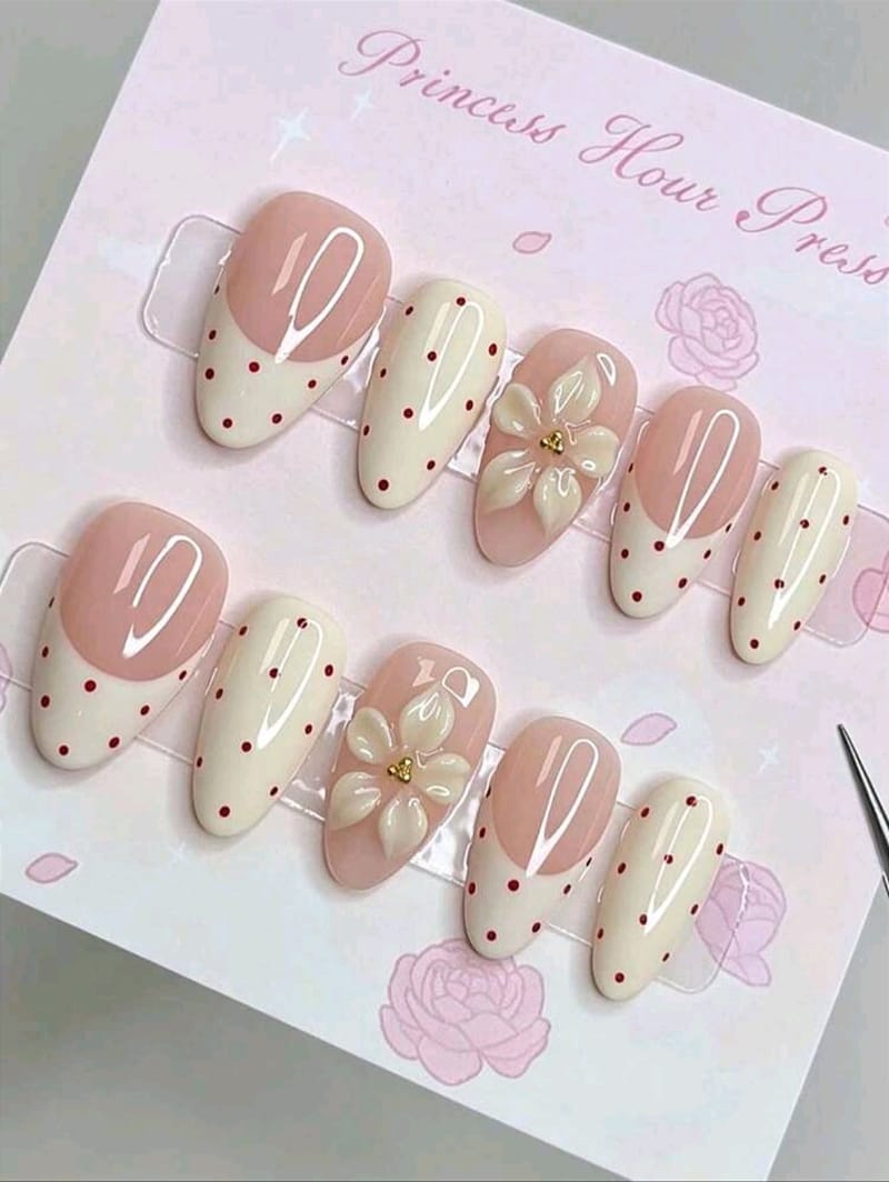 Medium Almond Nails Pink with Polka Dot, photo 4