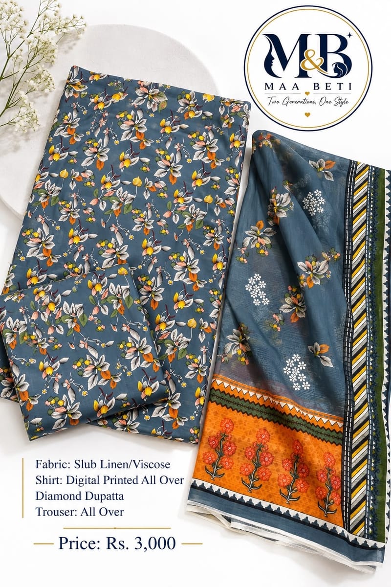 Floral Print slub linen