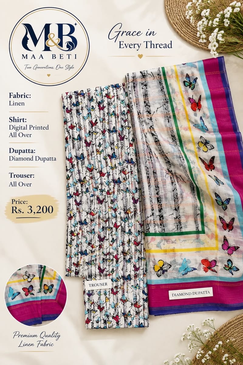 Butterfly Print Linen Suit