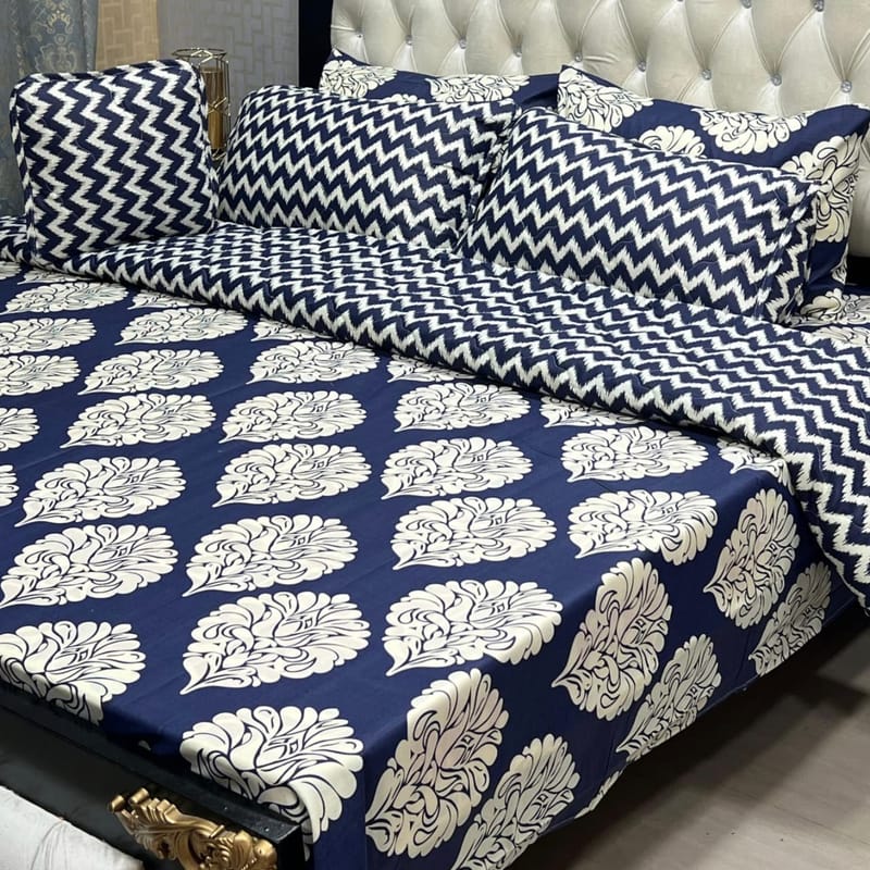 Premium 7 Piece Printed Comforter Set King Size Cotton Mix Bedding Set With Filled Comforter Bedsheet Pillow Covers And