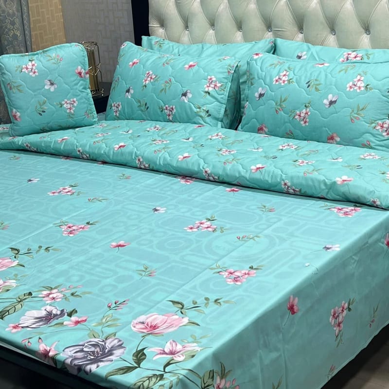 Premium 7 Piece Printed Comforter Set King Size Cotton Mix Bedding Set With Filled Comforter Bedsheet Pillow Covers And