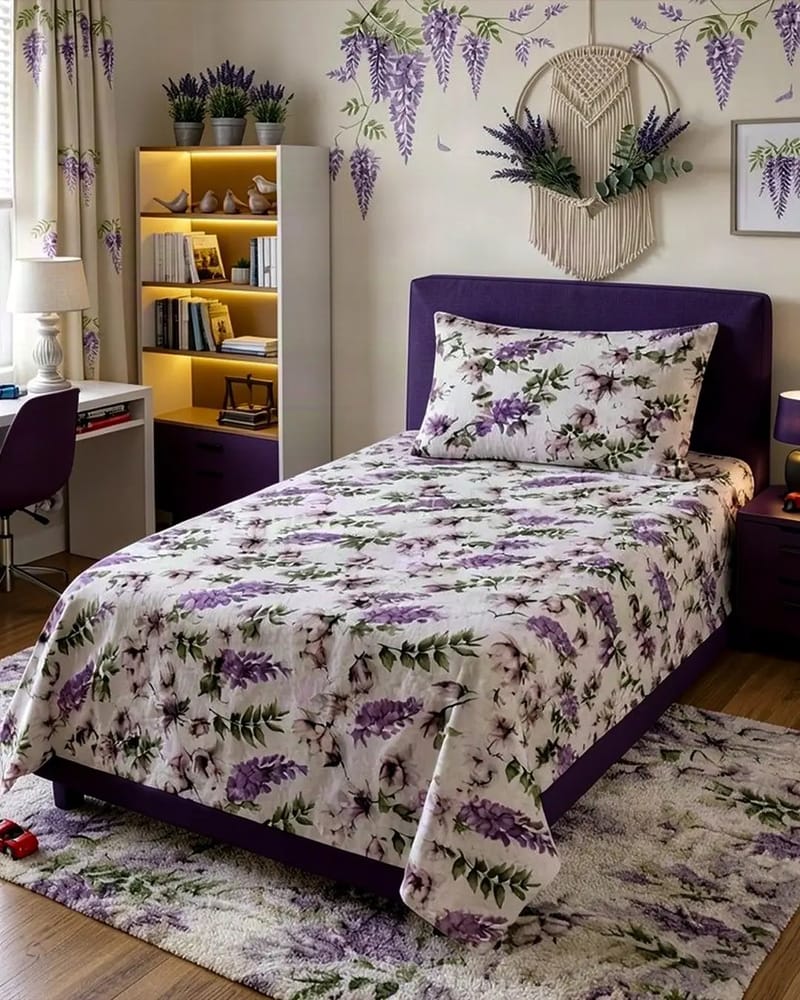Premium 7 Piece Printed Comforter Set King Size Cotton Mix Bedding Set With Filled Comforter Bedsheet Pillow Covers