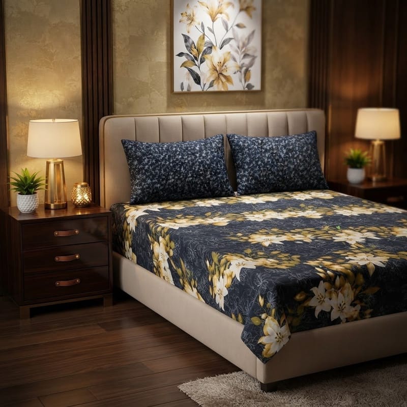 Gift Pack Bedsheet Cotton Mix Full Printed 3PC Set With King Size Sheet And 2 Pillow Covers, photo 2