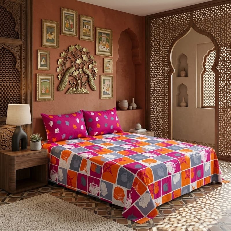 Gift Pack Cotton Mix King Size Bedsheet - 3pc Set, photo 2