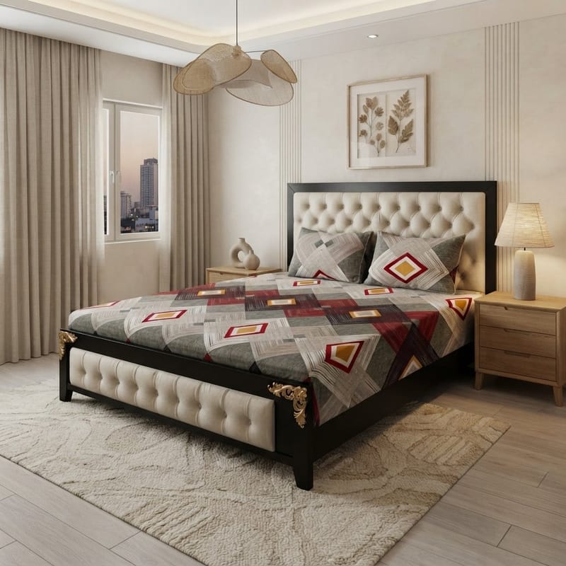 3D Crystal Cotton 3 Piece Bedsheet Set - Home Accessory Designed For Bedroom (AY0010057), photo 2