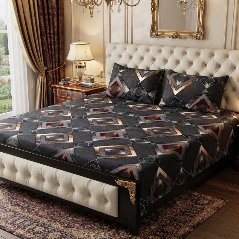 3D Crystal Cotton 3 Piece Bedsheet Set - Home Accessory Designed For Bedroom Comfort (AY0010058), photo 2