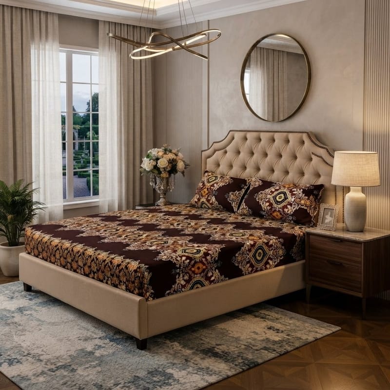 3D Crystal Cotton 3-piece Bedsheet Set - Designed For Bedroom Comfort (AY0010052)