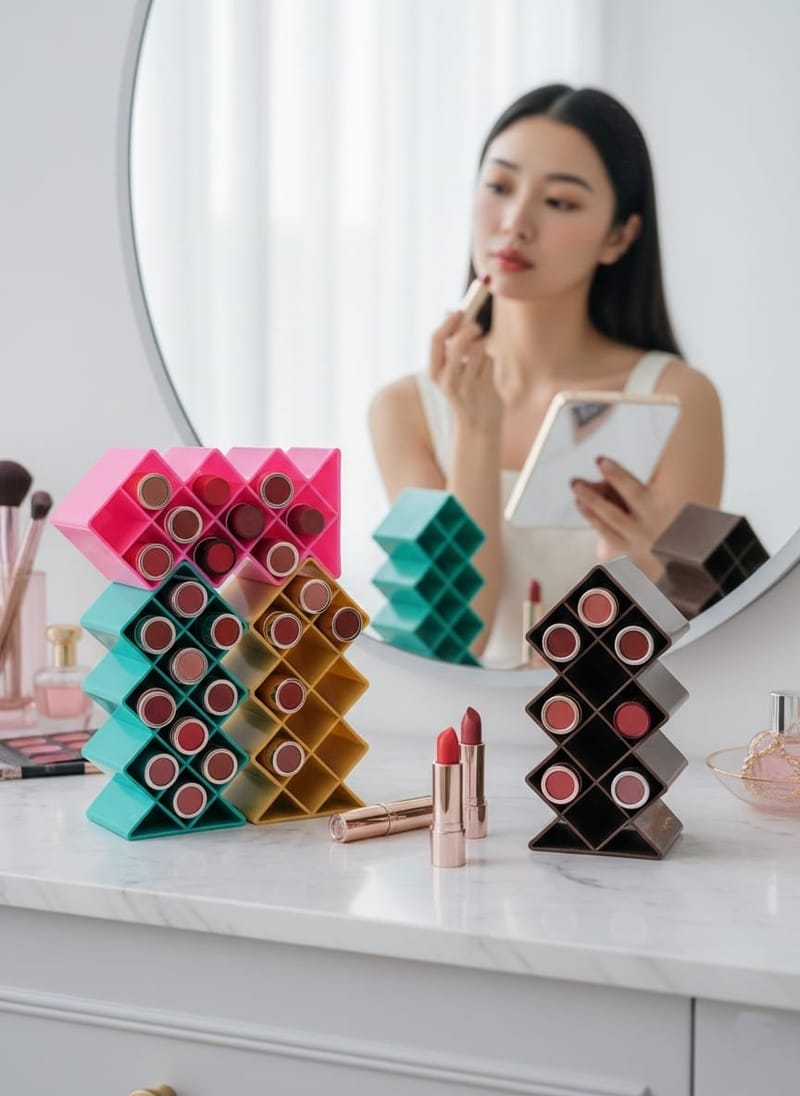 Plastic 10 Grid Lipstick Organizer with Storage Box – Makeup Holder for Lipsticks & Cosmetics - With Box (Random Color), photo 2