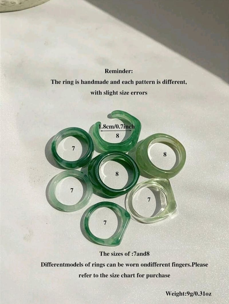 7pcs/Set Green Ring Set, photo 4
