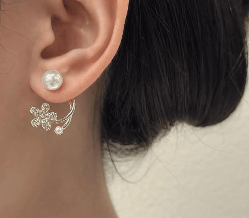Flower Pearl Zircon Earrings Golden Silver Lightweight, photo 4