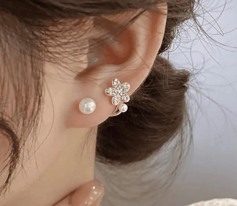 Flower Pearl Zircon Earrings Golden Silver Lightweight, photo 7
