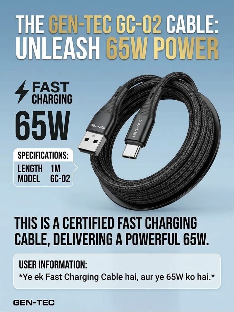 Gen-Tec GC-02 65W Fast Charging Cable)