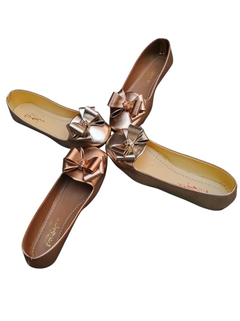 Golden bow flat shoes