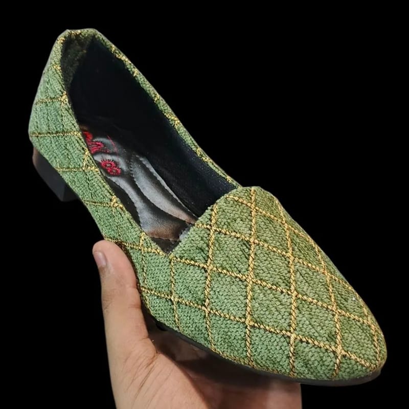Green gold stitched women's pumps, photo 2
