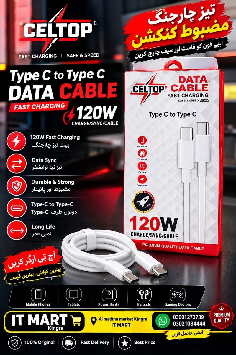 Celtop 120W Type-C Fast Charging & Data Cable