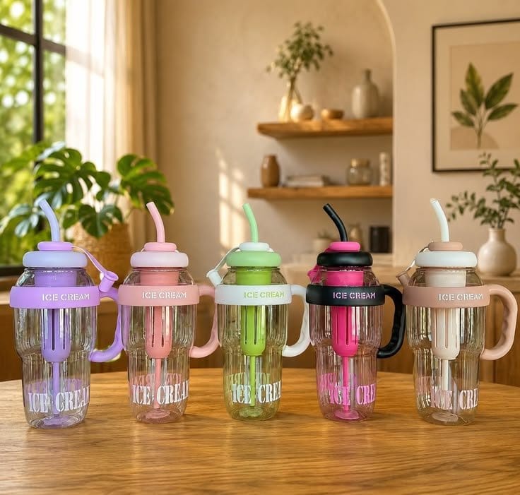 Cute Ice Cream Water Bottle With Straw & Strap 1000ml, photo 3