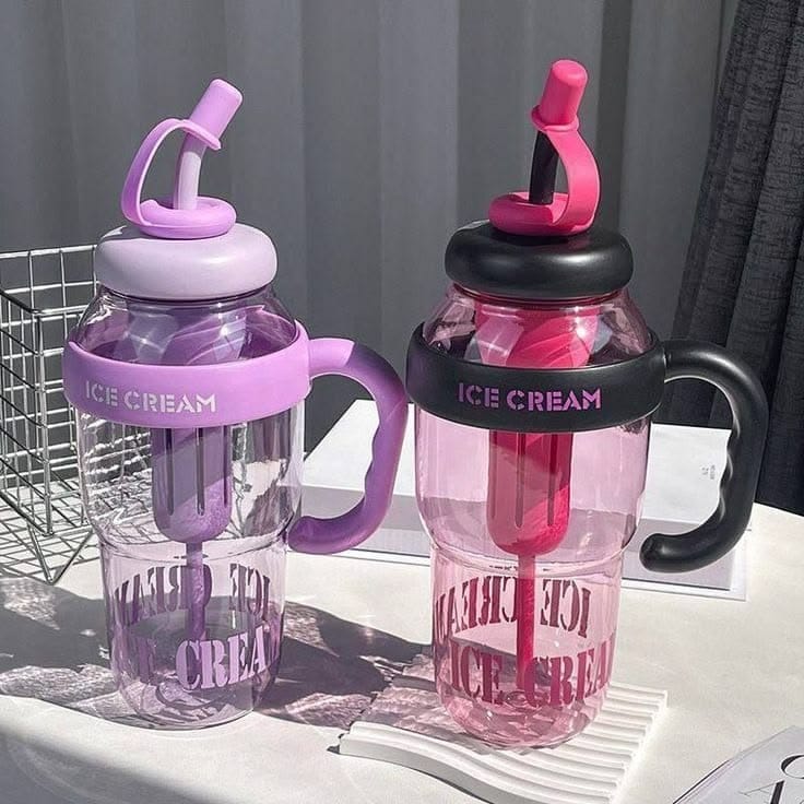 Cute Ice Cream Water Bottle With Straw & Strap 1000ml, photo 4