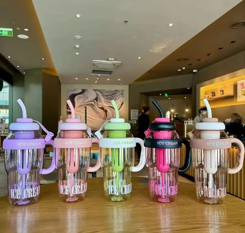 Cute Ice Cream Water Bottle With Straw & Strap 1000ml, photo 6